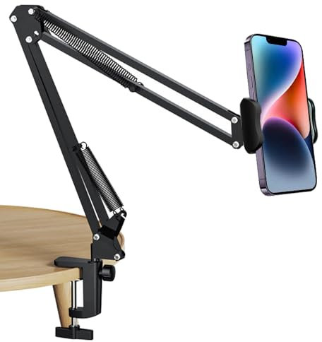 OverHead Articulating Arm for Bed Desk,Cell Phone Holder,360° Flexible Phone Holder Lazy Arm Clamp Bracket Mount Stand Desktop Suspension Scissor Accessory for Live Streaming,Video Recording ﻿ ﻿