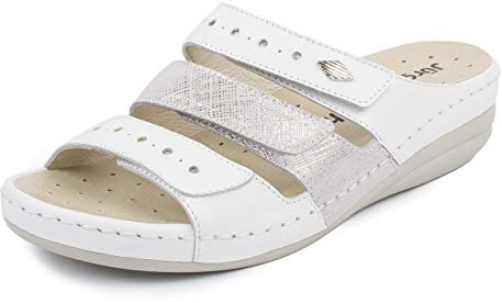 Jürgen Hirsch Damen Sandalette Ergo 01 Leder Wechselfußbett Fersen-Dämpfung Weite G (weiß, numeric_40)