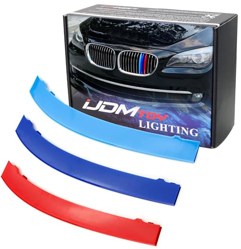 iJDMTOY Exact Fit 3pc Set Iconic Tri-Accent Grille Insert Trims Compatible with 2009-2012 F01/F02 7 Series 740i 740Li 750i 750Li etc with 13 Standard Grille Beams