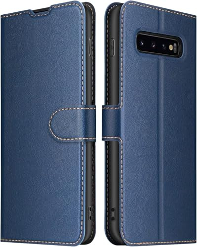 ELESNOW Phone Case for Samsung Galaxy S10, Flip Wallet PU Leather Card Holder with RFID Blocking Magnetic Closure Stand Cover for Samsung Galaxy S10 (Blue)