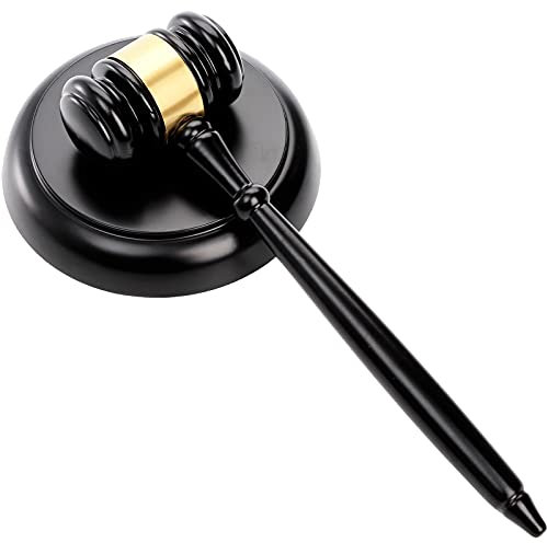 WUWEOT Martillo y bloque negro, hecho a mano con acabado vintage antiguo de madera, bloque de sonido de martillo redondo, perfecto para juez, abogado, estudiante, corte de subastas y regalos
