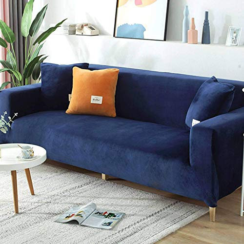 Samt-Sofabezug für 2-, 3-, 4-Sitzer, weicher Plüsch-Sofaschutz, Stretchbezug für Sofa und Armlehnen, wasserabweisend, Möbelschutz, Marineblau, 3-Sitzer, 190-220 cm