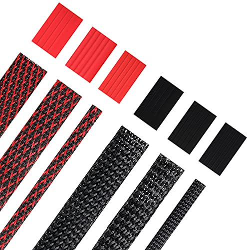 Xuniea 96ft Wire Loom Braided Cable 1/2, 1/4, 3/8 Inch,Black and Red