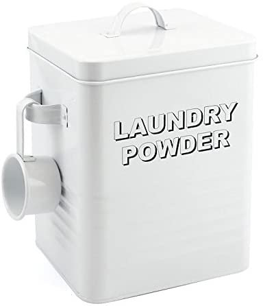 Laundry Powder Tin with Scoop Sweet Home, Metal, 18 x 15 x 25 cm (White)