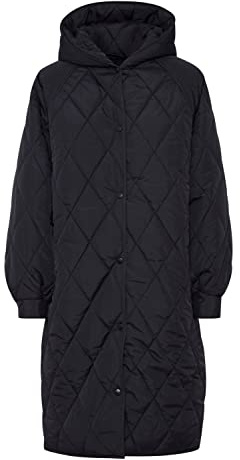 ICHI IHHANSA JA Damen Steppmantel Wintermantel Winterjacke Steppmantel mit Druckknöpfen und Kapuze, Größe:L, Farbe:Dark Navy (194013)