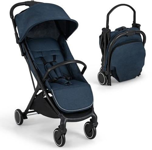 COSTWAY Poussette Canne Bébé 0-3 Ans(Charge 15 kg) avec Dossier & Repose-pieds Réglables, Pliable à une Main, Pousette Légère et Compacte en Aluminium avec Auvent & Frein, Harnais à 5 Points, Bleu