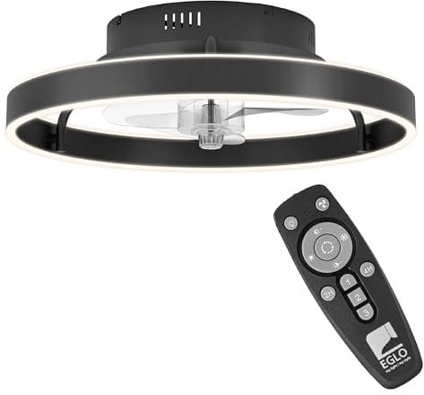 EGLO Deckenventilator mit Beleuchtung Marinella, Ventilator Decke dimmbar mit Fernbedienung, Timer und 3 Geschwindigkeiten, Stahl und Aluminium in schwarz, Kunststoff, warmweiß - kaltweiß, Ø 50 cm