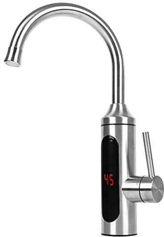 Elektrisch Wasserhahn mit Durchlauferhitzer, Edelstahl Elektrische Heizung Wasserhahn, 360° Drehbar, LCD Temperaturanzeige, Sofort Warmwasserbereiter Küchenarmatur Armatur Durchlauferhitzer(C)