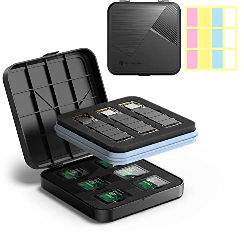 Yottamaster 15 Slot Memory Card Case Holder for 3 SSD 6 SD Card and 6 TF Card Protective Case with Labels Anti-shock and Waterproof Memory Storage Case