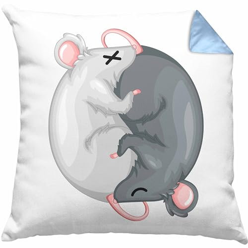 Trendation Maus Ratten Yin Yang Tiere Zeichen Japan GeschenkKissen mit Füllung 40x40 (Blau)