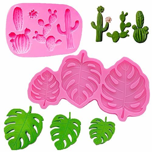 2 Stück tropische Blätter, Farn, Palmenblätter, Kaktus, Silikonformen für DIY, Hawaii, Aloha, Mottoparty, Fondant, Süßigkeiten, Schokoladenform, Desserts, Eiswürfel, Gummi, Kuchendekoration, Formen