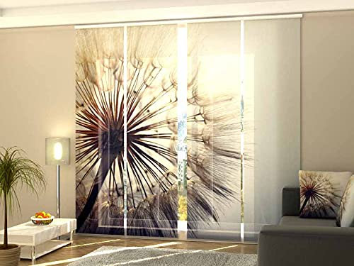 Deco Italia Tenda fotografica Soffione Dente di Leone, scorrevole 4 pannelli | Set 4 pannelli da L 60 x H 265 cm, Semi-filtrante