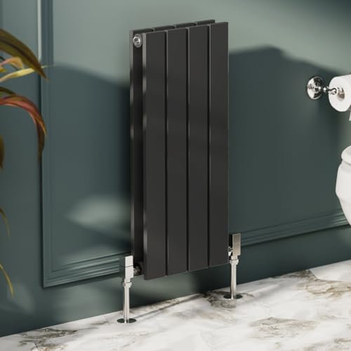 Go Bathrooms Pinta Horizontal Black Radiator 600 x 272mm Flat Panel Horizontal Black Double Wall Mounted Slim Designer Radiator