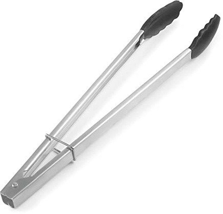 Lacor - 63926 - Zange aus Edelstahl und Silikon - Farbe Schwarz - Finish aus satiniertem Stahl - ergonomisch - leicht zu reinigen - spülmaschinenfest - hitzebeständig bis 250 °C - 24 cm. | Aus lebensmittelechtem Edelstahl gefertigt; hohe Korrosionsbeständigkeit und Haltbarkeit im täglichen Gebrauch