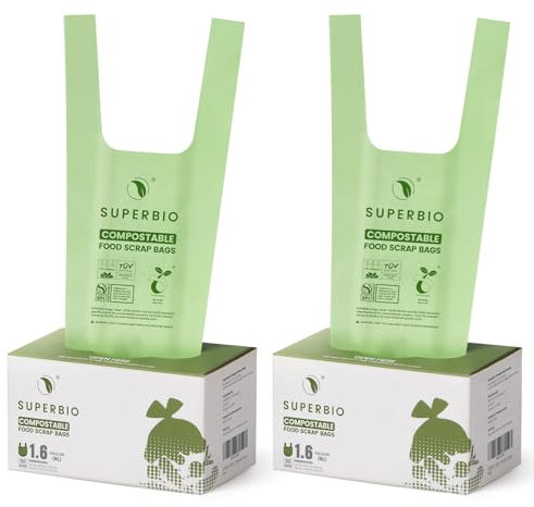 SUPERBIO BPI & OK compost industriel Lot de 50 petits sacs à compost avec poignées, 50 pièces, compost BPI & OK