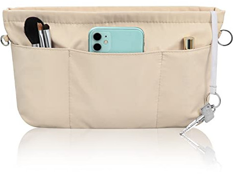 Grantop Handtaschen Organizer Nylon, Handtaschen Organizer mit Schlüsselbun, Taschenorganizer Filz Bag in Bag Tasche Organizer, Innentaschen für Handtaschen mit Schlüsselkette (Beige M)