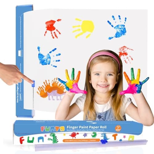Funto Rouleau de Papier de Peinture au Doigt, 12'' x 400'', Sans Format, Blanc, Grand Format pour Tout-Petits, Art pour Enfants, Facile à Découper