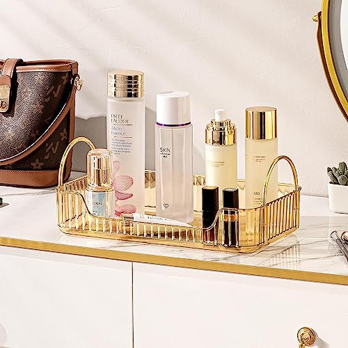 Weidace Bathroom Counter Organizer Countertop Shelf, Skincare Organizer Perfume Holder for Dresser, Bathroom Countertop Tray for Cosmetic, Skin Care, Lipstick (1 Tier, Gold)