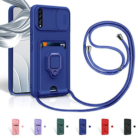 Aithne Case für Samsung Galaxy A50 / A30S / A50S Handykette Hüll,Slide kameraschutz,Silikon Handyhülle zum Umhängen Kette,360 Grad Ringhalter Stand Kartenfach-Blau