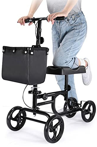 SHAWLA Rollator Walkers Knie-Scooter, geländegängig, stoßfest, faltbar, wirtschaftlich, für Fußverletzungen, Schwarz, Erwachsener