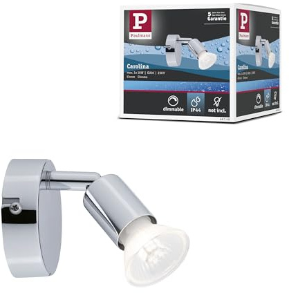 Paulmann 66749 Wandstrahler Carolina IP44 GU10 230V max. 10W dimmbar Chrom einflammiges Spotlight