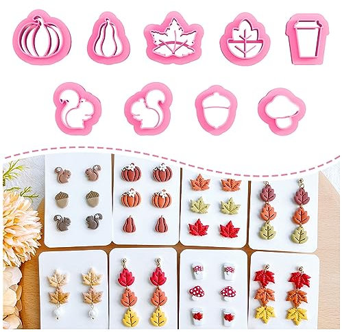 Keoker Emporte-pièces d'automne en argile polymère – Coupe-argile en forme de feuille d'érable pour la fabrication de boucles d'oreilles, 9 formes d'automne, emporte-pièces en argile pour bijoux en