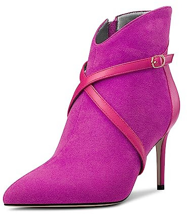 Castamere Donna Alto High Tacco Heel a Punta Stivaletti Cinturino Incrociato Cerniera Patchwork Ballo Sexy 8 CM Heels Fucsia 44 EU