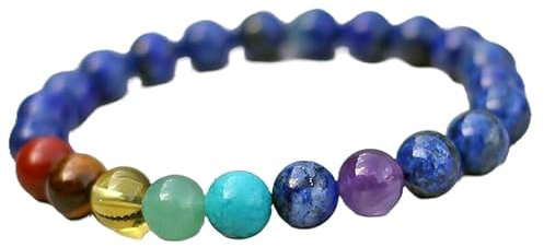 WORLD WIDE GEMS Natural Lapis Lazuli Chakra Gemstone rondelle 8mm smooth 7inch Beads Stretchble bracelet crystal healing energy stone bracelet for Women & Men Adjustable Size