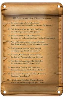 mrdeco Metall Schild 12x18cm gewölbt 10 Gebote für Ehemänner sage ja Schild