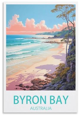 PuPLuM Australia Byron Bay Vintage-Reiseposter, 20 x 30 cm, Leinwand-Kunst-Poster für Wohnzimmer, Dekoration, Gemälde für Heimdekoration