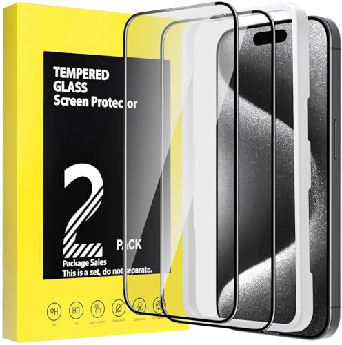 Autoban Protector Pantalla for iPhone 15 Pro Max 6,7 Pulgadas, 2 Piezas Cristal Templado Dureza 9H Protectora Antiarañazos Antihuellas sin Burbujas Ultra Resistente Bordo Negro