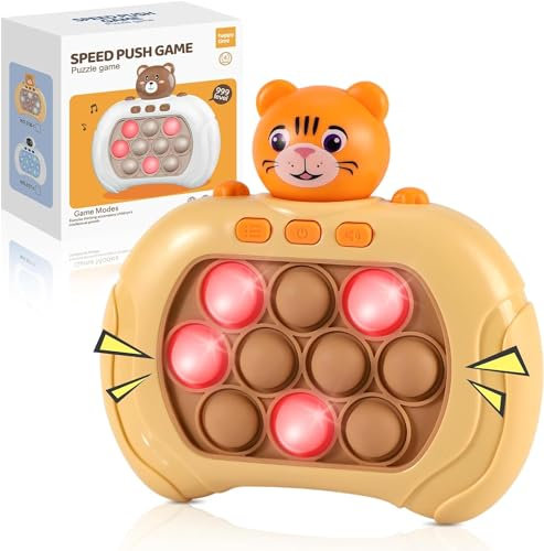 SUPER JOY Bubble Game - Quick Push Game Fidget Toys Controller Popet Electric Mini Handheld Push Bubble Game Up Game Sensory Toys Handheld Speed Push for Boy Girl Teen Kids (Tigre)