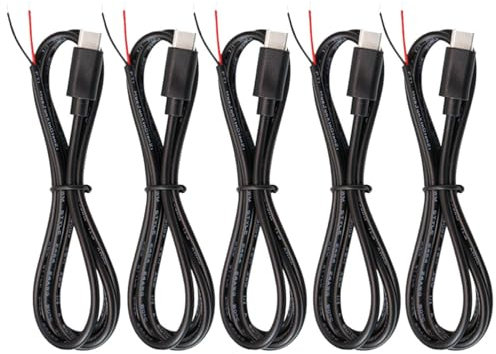 PENGLIN 5 Stück 22AWG USB Typ-C Stecker 2 Core Pigtail Kabel,3A 5V USB-C Stecker auf 2Pin Blankes Kabel USB Verlängerungskabel