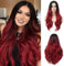 Siudus Damen Rot Lange Lockige Wellige Perücken Natürliche Ombre Schwarz bis Rot Mittelteil Haarperücke für Halloween Cosplay Gebrauch