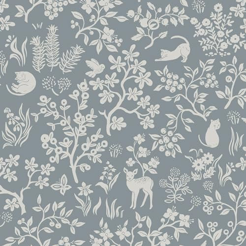 Yomshi Self Adhesive Floral Leaf Animal Wallpaper - Grey Peel and Stick With Birds and Butterflies - Vinyl Wrap Sticky Back Plastic for Living Room Bedroom Furniture 41×300cm