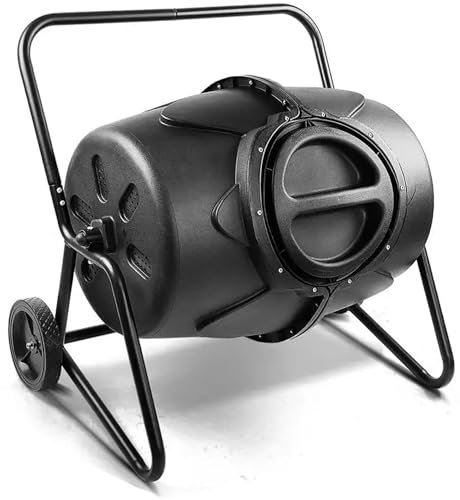Tumbler Großer Kompostbehälter, 170 l Outdoor-Mülleimer mit Rädern, 360° rollbarer Kompostbehälter, mobiler Hochleistungs-Müllcontainer, für Parks, Gärten, Bauernhöfe, Obstgärten