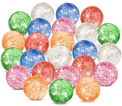 Hxezoc 24 Pcs Glitter Bouncy Balls for Kids, 32mm 6 Colors Rubber Bounce Balls Bulk for Party Favors, Goodie Bag Fillers, Easter Gift Bag Stuffers, Basket Stuffers, Classroom Prizes