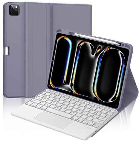 Tastiera Con Touchpad per iPad Pro 11 M4 (2024, 5a Generazione), Cover Con Trackpad Italiano Bluetooth Staccabile, Viola Lavanda
