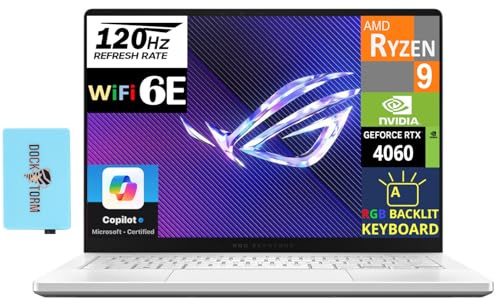 ASUS ROG Zephyrus G14 14 OLED 120Hz QHD Bianco Gaming Laptop (AMD Ryzen 9 8945HS, RTX 4060 8GB, 16GB LPDDR5X RAM, 2TB PCIe SSD, RGB retroilluminato KB, WiFi 6E, Bluetooth 5.3, Micro SD, Win11Pro) con