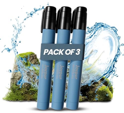 Tragbarer Wasserfilter Outdoor - 99,9999% Bakterien & Viren entfernt - Leicht & Kompakt für Camping, Wandern, Survival - Hochleistungsfilter für Sauberes Trinkwasser (Blau*3)