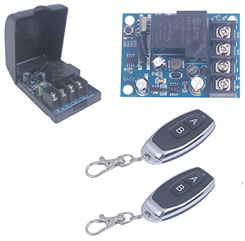 Remote Control Switch,DC 12V/24V/48V/40A Relay Wireless Light Switch 12V-48V Wide Voltage for Anti-Theft Alarms Garage Door Motor 433Mhz Transmitter and Receiver (2 Controls and 1 Receiver)
