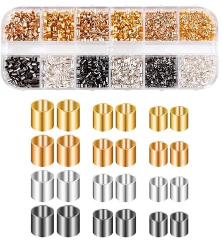 2200pcs Crimp Tubes Kit, 4 Colors Crimping Beads 1.5mm 2mm 2.5mm Tube Beads Crimping Tubes for DIY Earring Necklace Pendant Jewelry Making
