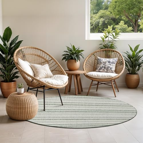 Livabliss Kavita Ibiza Indoor Outdoor Round, Boho – 160 cm, Green & Ivory