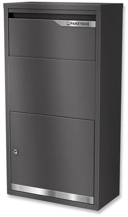Metzler Briefkasten und Paketbox rostfrei & massiv, Paketbriefkasten XXL, Standbriefkasten modern, Paketkasten mit Zylinderschloss, Postbox in DB 703 Eisenglimmer matt, Modell Avalon 3