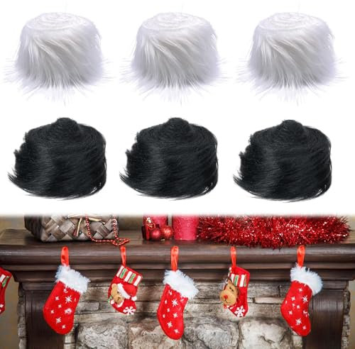 PRITOK Kunstfell Streifen DIY: 6 Stück Weiches Flauschiges Plüschstoff Bordüre, Zum Basteln Und Dekorieren, für GNOME Beard, Santa Hair & Mehr (150x5 cm, Schwarz/Weiß)