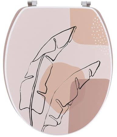 TENDANCE Abattant WC en Bois déco Pluma Rose Pastel avec Kit Fixation en Acier Inoxydable