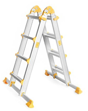 Trade Store 3-in-1 Telescopic Ladder - Folding 4x4 Aluminium, Extendable & Compact, Multi-Purpose, Stair Step Ladder with Stabiliser, Non-Slip Feet, Max Height 4.35m - For DIY & Trade