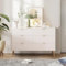 Wyibwy Modernes Sideboard mit 3 Regalen und 6 Schubladen, Sideboard mit goldenen Beinen und Griffen, lackiert, abgerundete Ecken, Sideboard Wohnzimmer 120 x 40 x 78 cm, für Wohnzimmer, Esszimmer, weiß