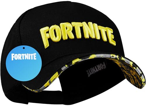 Fortnite Baseball Cap Kinder Jungen und Teens Basecap 100% Baumwolle Verstellbare Kappe Sport für Sommer Freizeit Urlaub Geschenke für Gamer (Schwarz/Gelb)
