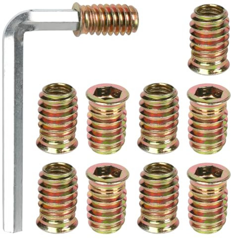 FOMGIIN Insert Fileté Bois M8 x 15mm, 10 Pièces Insert à Vis, Écrous à Visser, Inserts D'écrou Borgne Ecrou Hexagonal, Douille Filetée Visser Metal Zinc Intérieur Manchons, pour Meubles en Bois